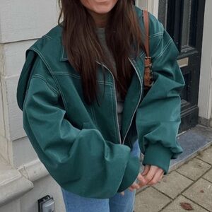 Shein Women's Green Leather Jacket